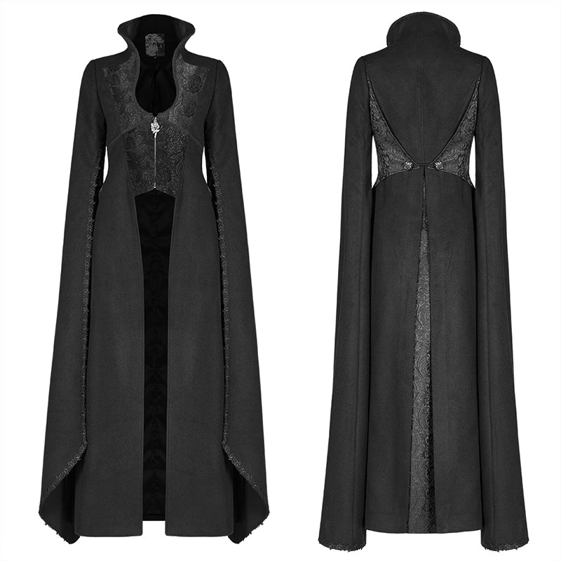 WY-1044 Gothic Double-sided Woolen Standing Collar Long Coat With Broken Block-style Sleeves For Women