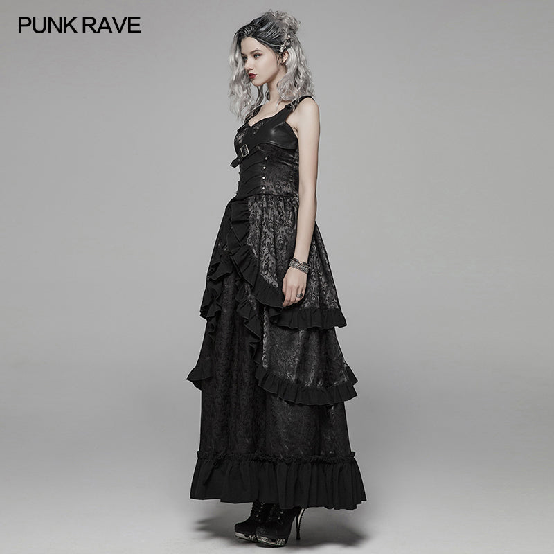 WQ-408 Steampunk Ruffle Lace-up Long Dress For Women