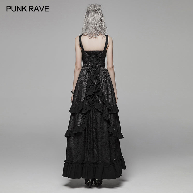 WQ-408 Steampunk Ruffle Lace-up Long Dress For Women