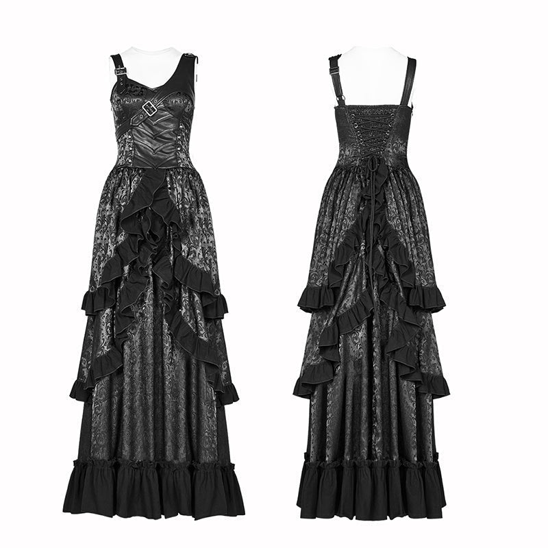 WQ-408 Steampunk Ruffle Lace-up Long Dress For Women