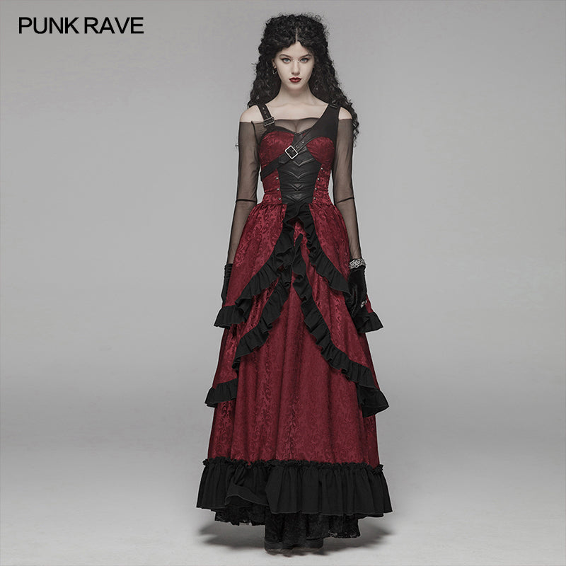 WQ-408 Steampunk Ruffle Lace-up Long Dress For Women