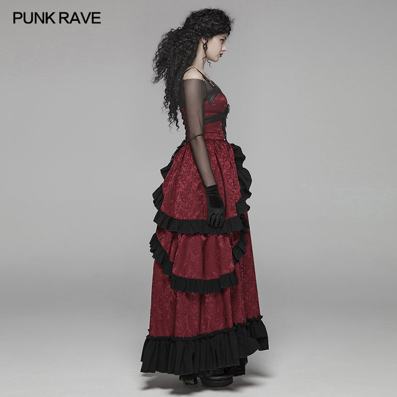 WQ-408 Steampunk Ruffle Lace-up Long Dress For Women