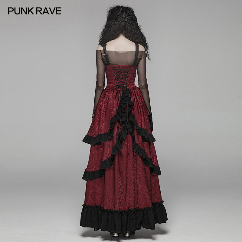 WQ-408 Steampunk Ruffle Lace-up Long Dress For Women