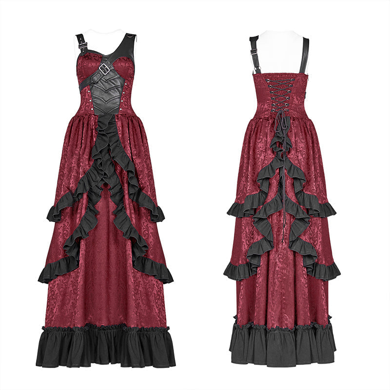 WQ-408 Steampunk Ruffle Lace-up Long Dress For Women