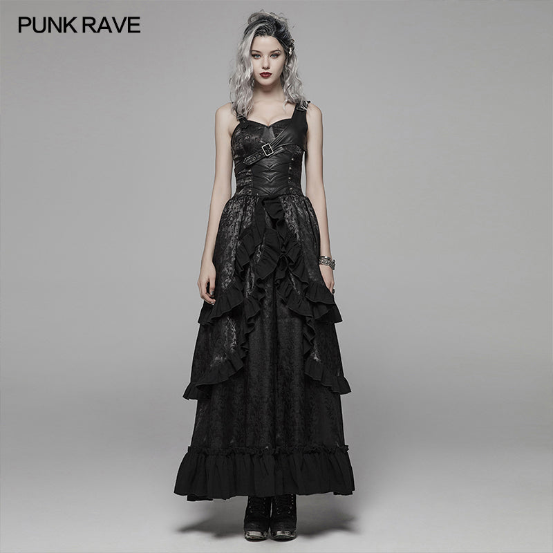 WQ-408 Steampunk Ruffle Lace-up Long Dress For Women