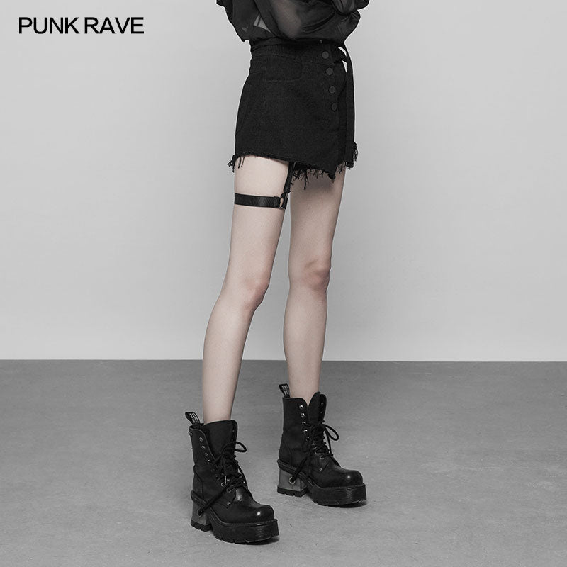 OPK-221 Double Belt Row Buckle Punk Fake Half Skirt