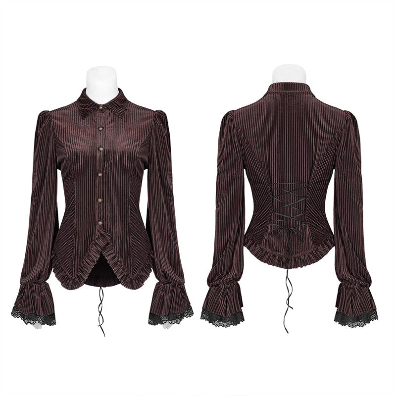 WY-1041 Gothic Dark-Grain Long Sleeve Velvet Shirt