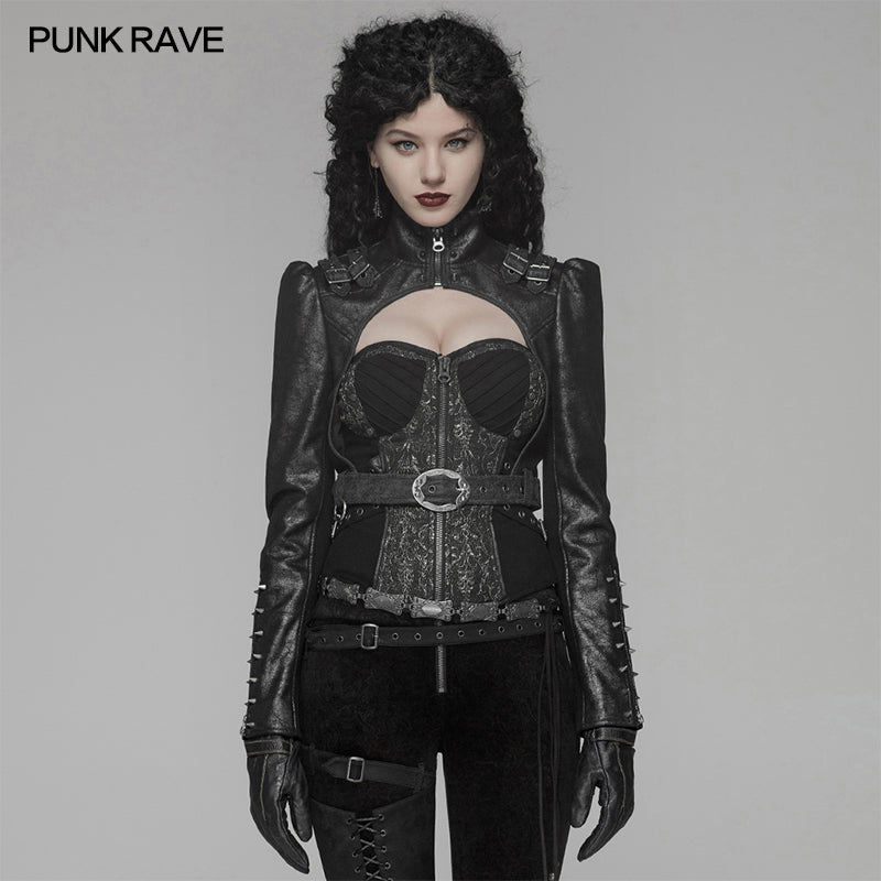 WY-961 Steam Punk Long Sleeve PU Leather Short Jacket