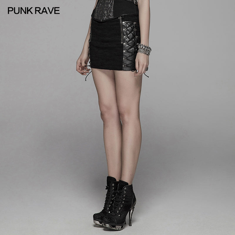 WQ-427 Punk Metal Mini Half Skirt With Two Sides Lace-up Design