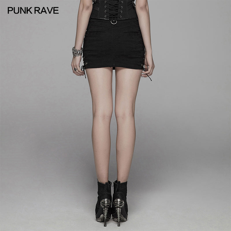 WQ-427 Punk Metal Mini Half Skirt With Two Sides Lace-up Design