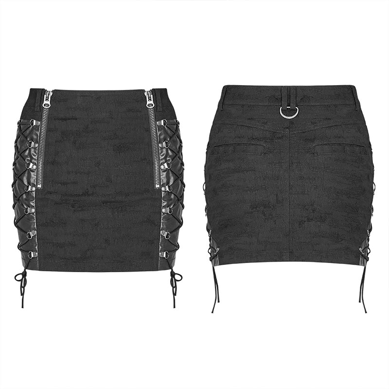 WQ-427 Punk Metal Mini Half Skirt With Two Sides Lace-up Design