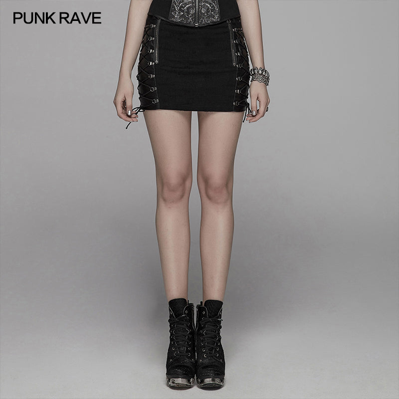 WQ-427 Punk Metal Mini Half Skirt With Two Sides Lace-up Design