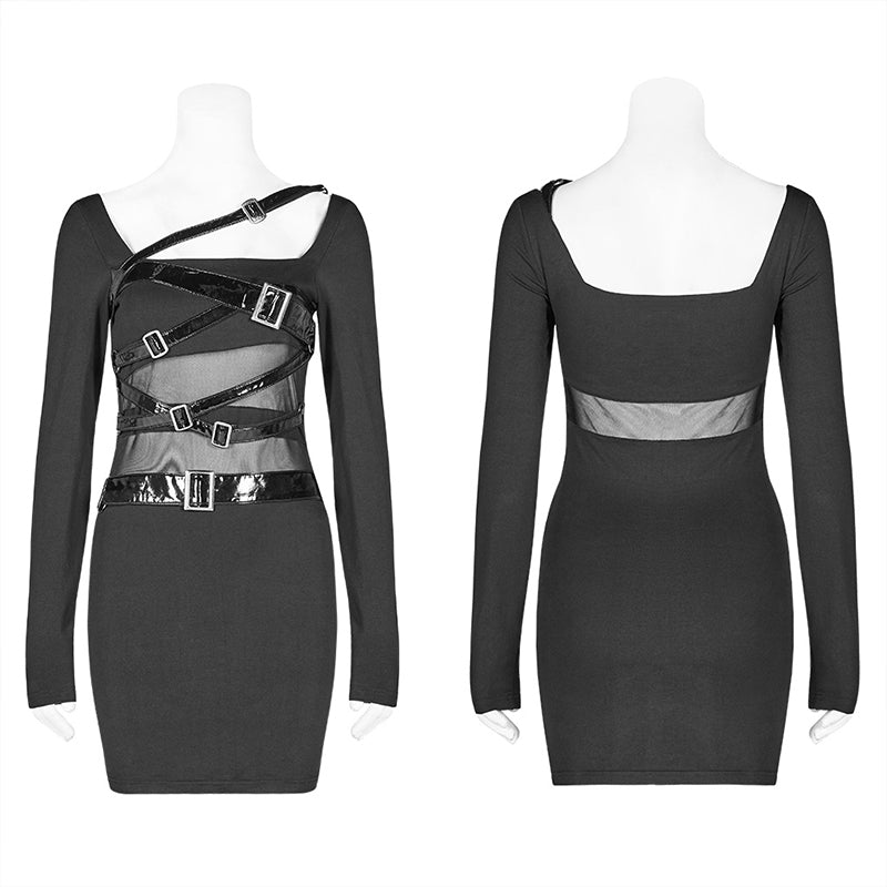 WQ-425 Punk PU Leather Loop Slimming Dress