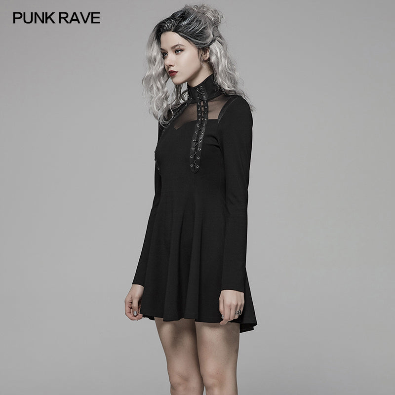 WQ-415 PUNK High Neck Long Sleeve Dress For Women