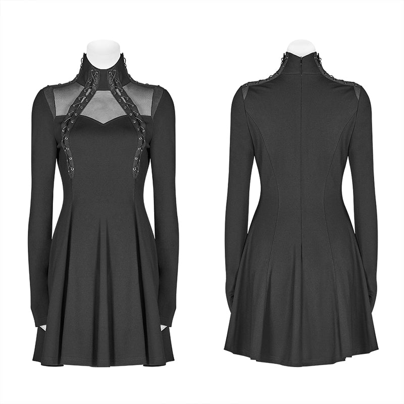 WQ-415 PUNK High Neck Long Sleeve Dress For Women