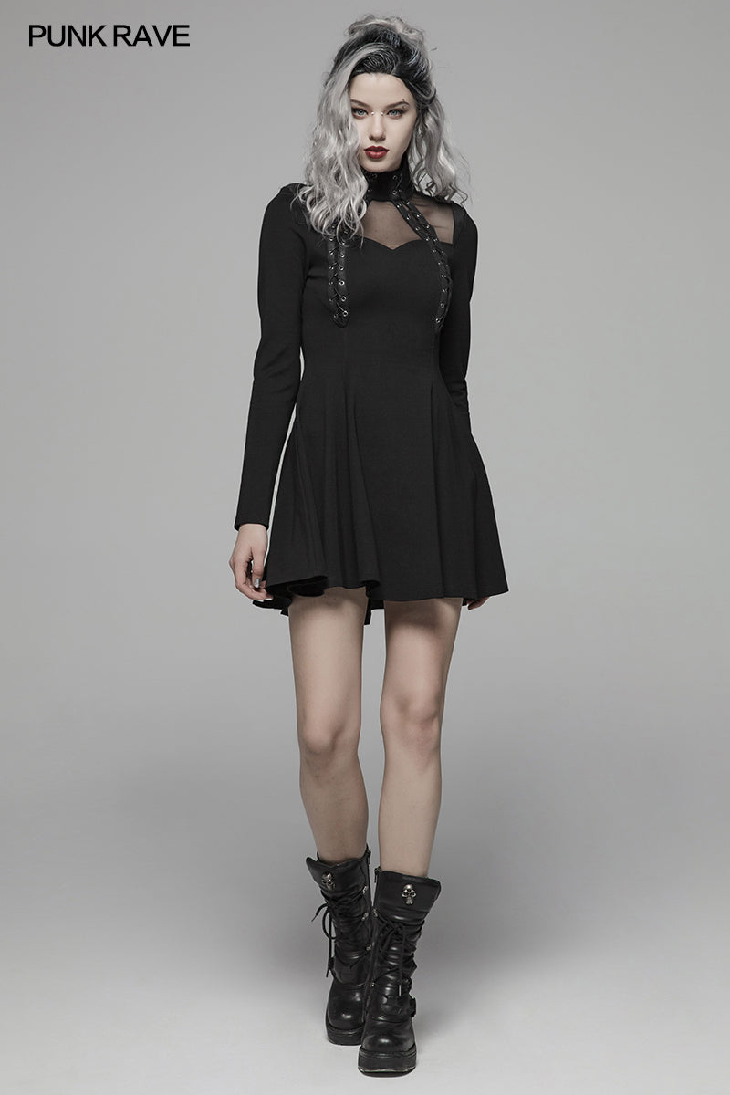 WQ-415 PUNK High Neck Long Sleeve Dress For Women