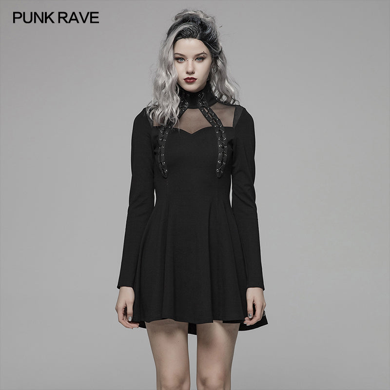 WQ-415 PUNK High Neck Long Sleeve Dress For Women