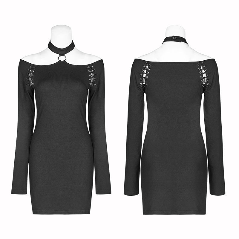 WQ-405 Punk Over Hip Halter Neck Long Sleeve Dress For Women