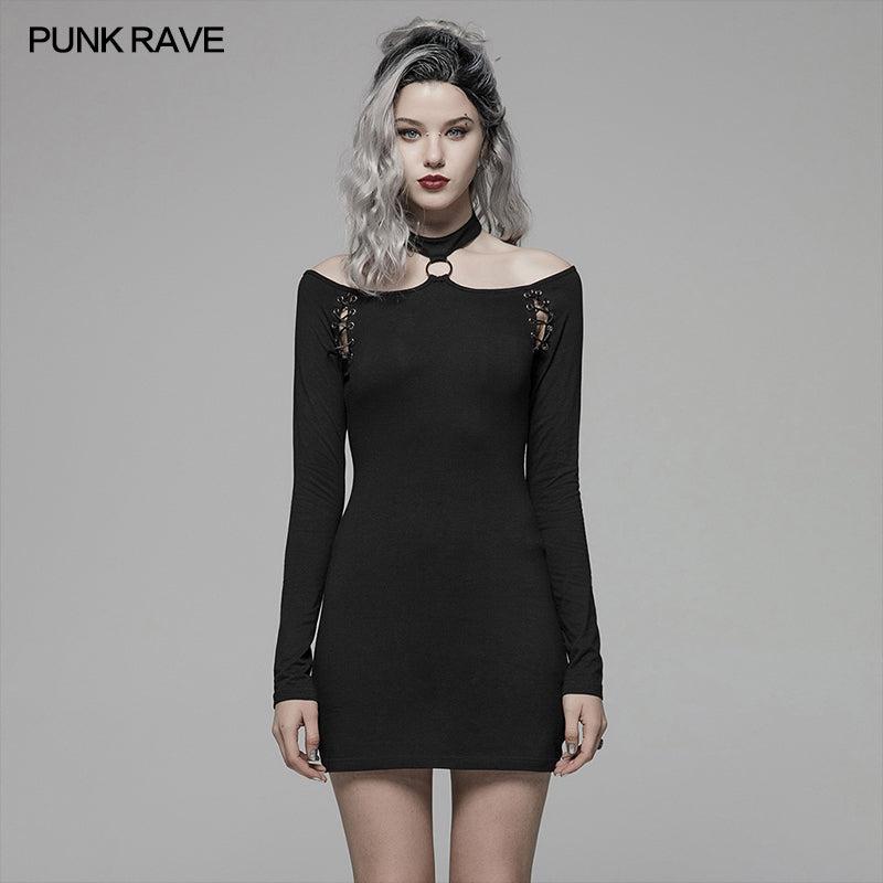 WQ-405 Punk Over Hip Halter Neck Long Sleeve Dress For Women