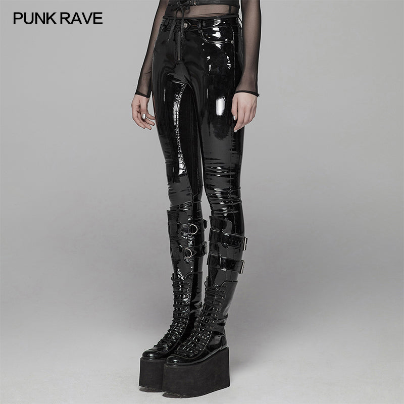 WK-378 PUNK Winter Patent Velvet Leather Pants