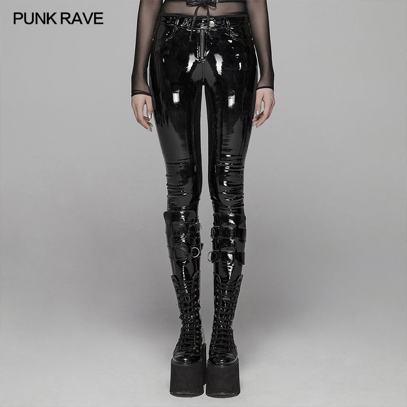 WK-378 PUNK Winter Patent Velvet Leather Pants