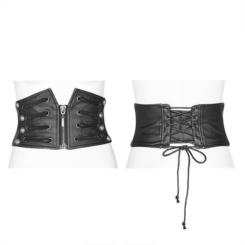 WS-306 Punk Handsome Zipper Decoration Corset With Lace-up Back