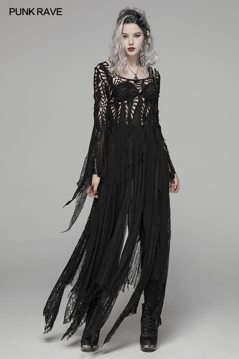 WM-049 Gothic Elegant Asymmetric Lace Long Dress