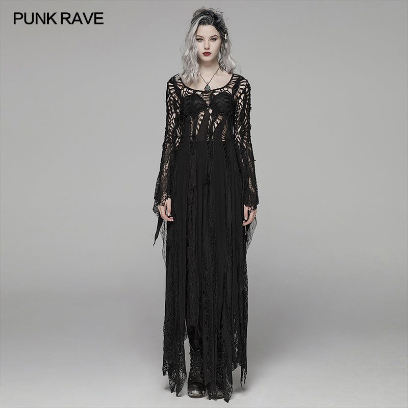 WM-049 Gothic Elegant Asymmetric Lace Long Dress