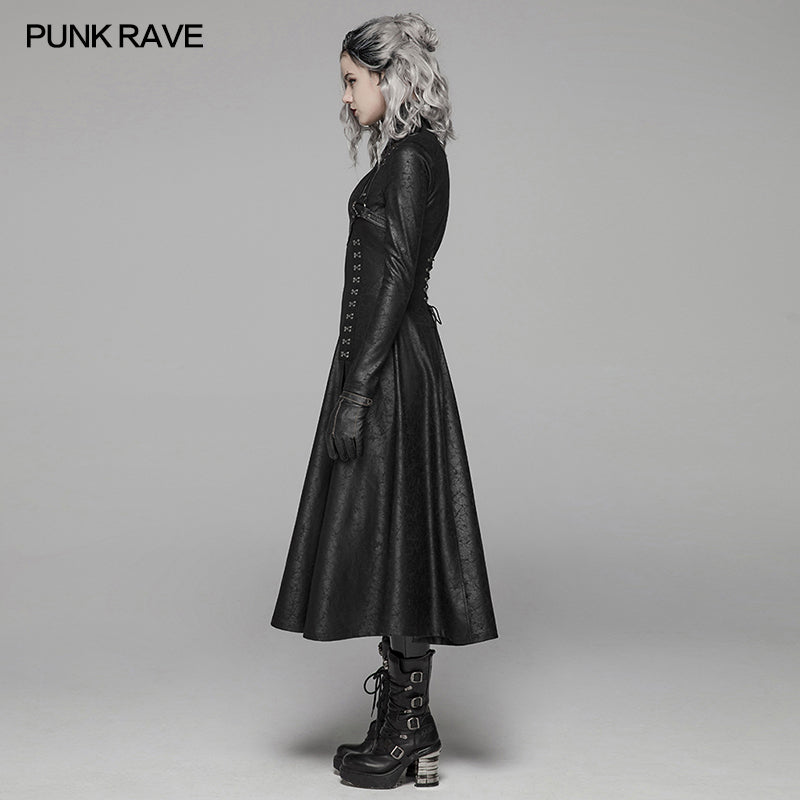 WY-1065 Dark Punk Slit Long Coat With Metal Double-head Zipper