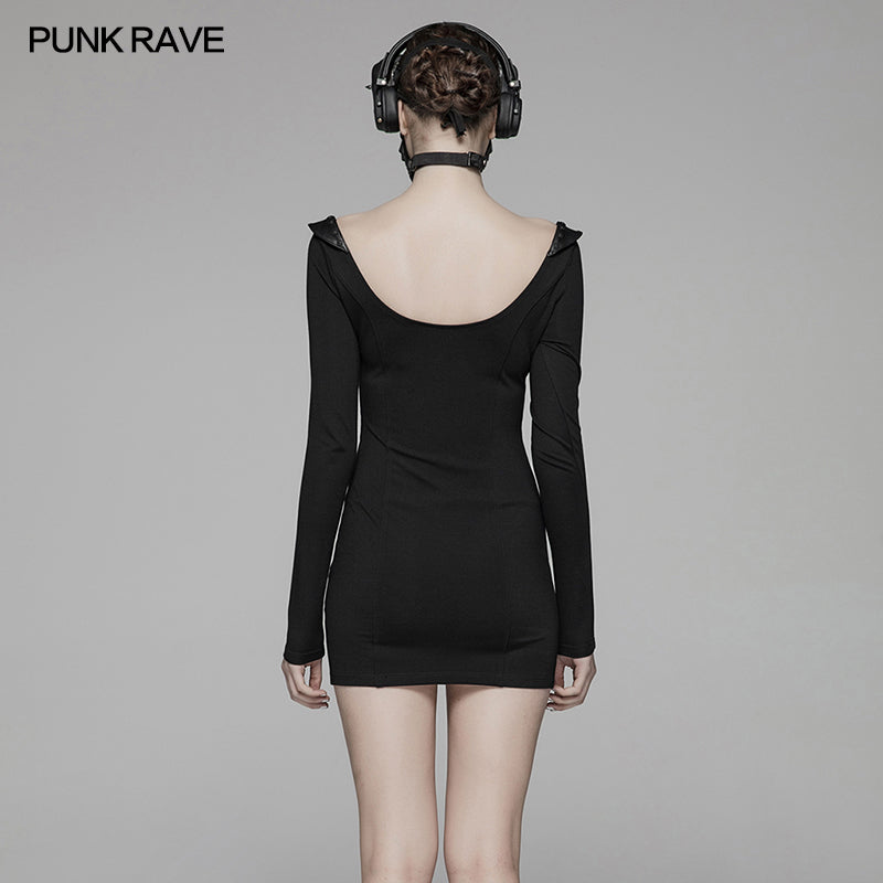 WQ-416 Sexy Punk Big Round Collar Skinny Elastic Knitted Short Dress