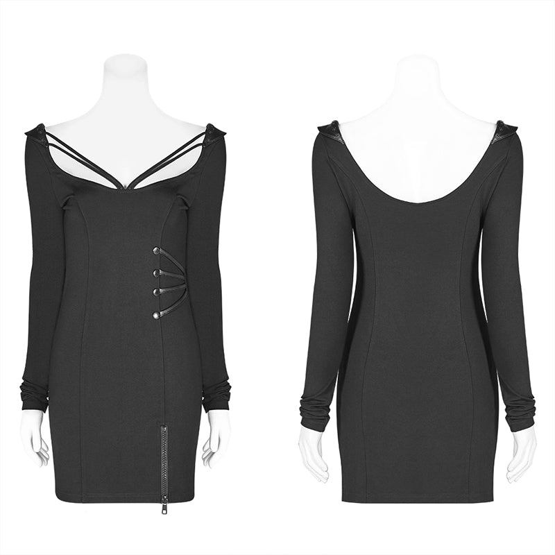 WQ-416 Sexy Punk Big Round Collar Skinny Elastic Knitted Short Dress