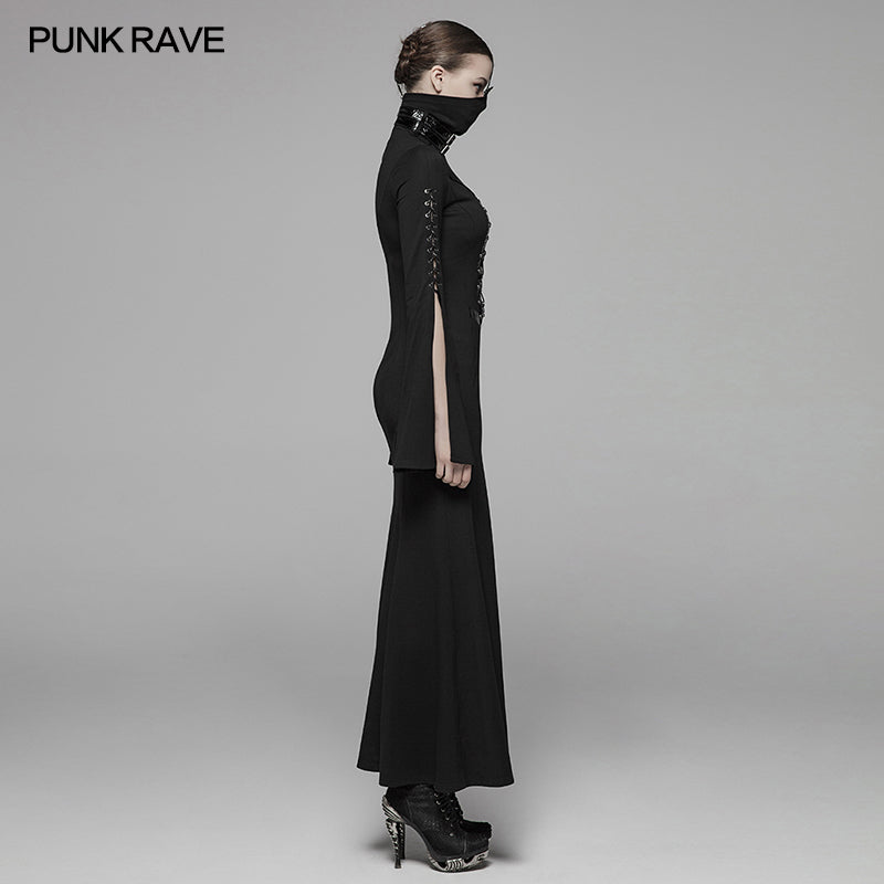 WQ-409 Dark Punk High Collar Cross Decoration Long Dress With A Mask