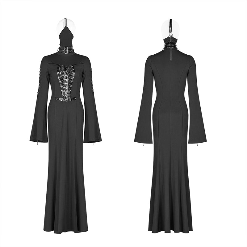 WQ-409 Dark Punk High Collar Cross Decoration Long Dress With A Mask