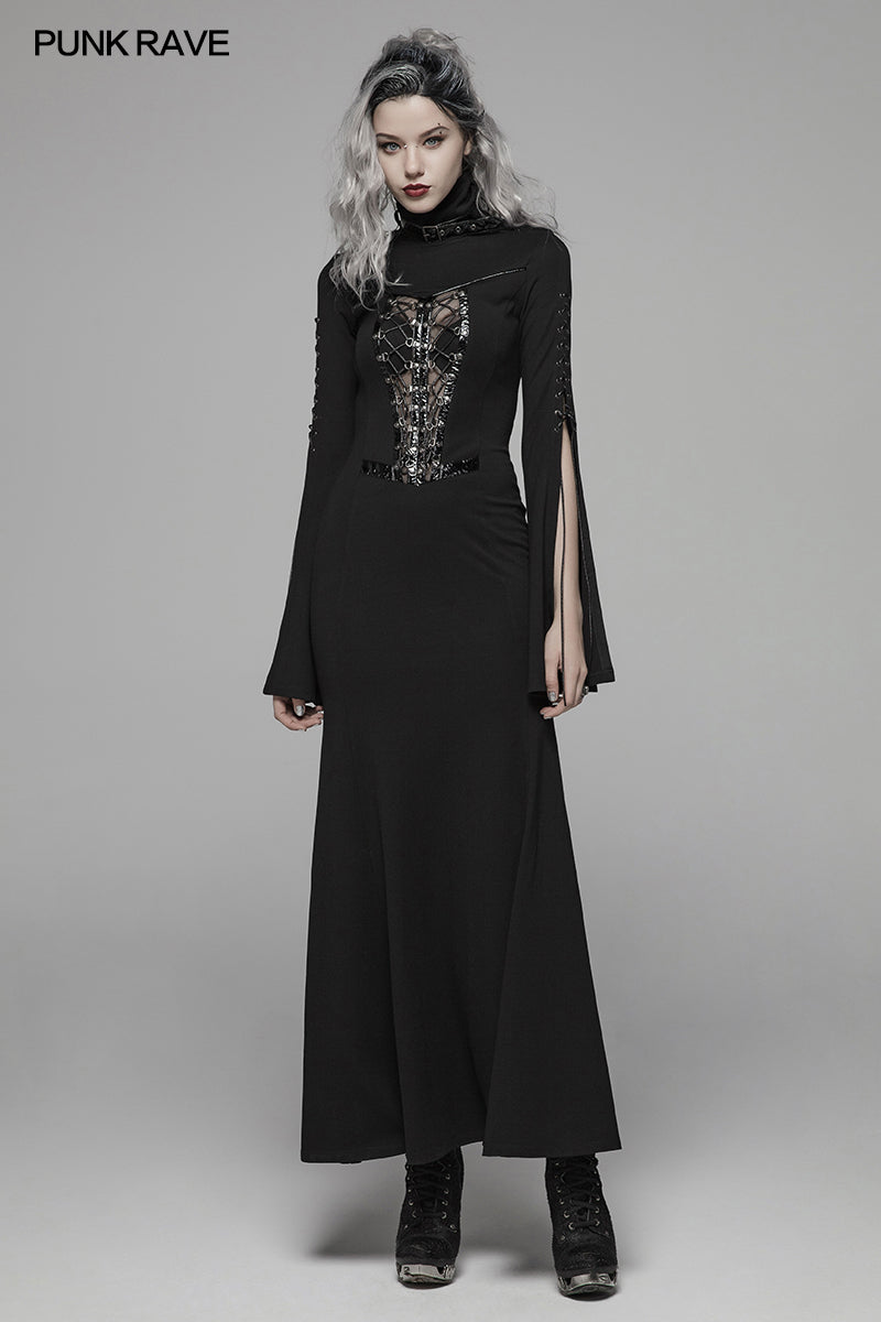 WQ-409 Dark Punk High Collar Cross Decoration Long Dress With A Mask