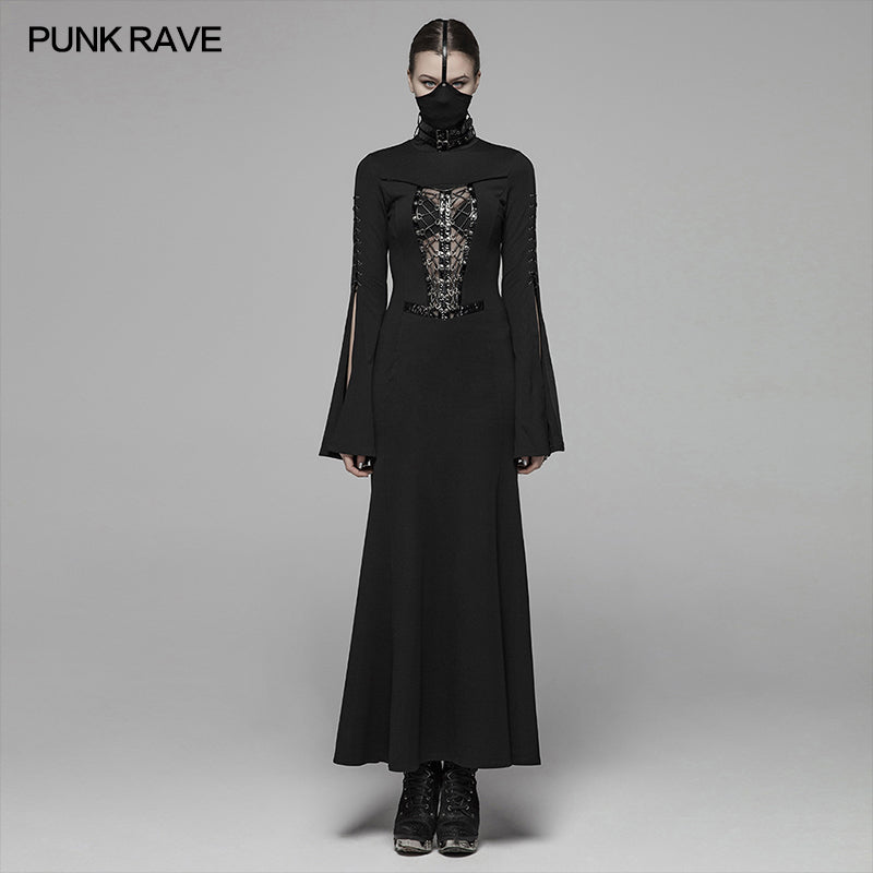 WQ-409 Dark Punk High Collar Cross Decoration Long Dress With A Mask