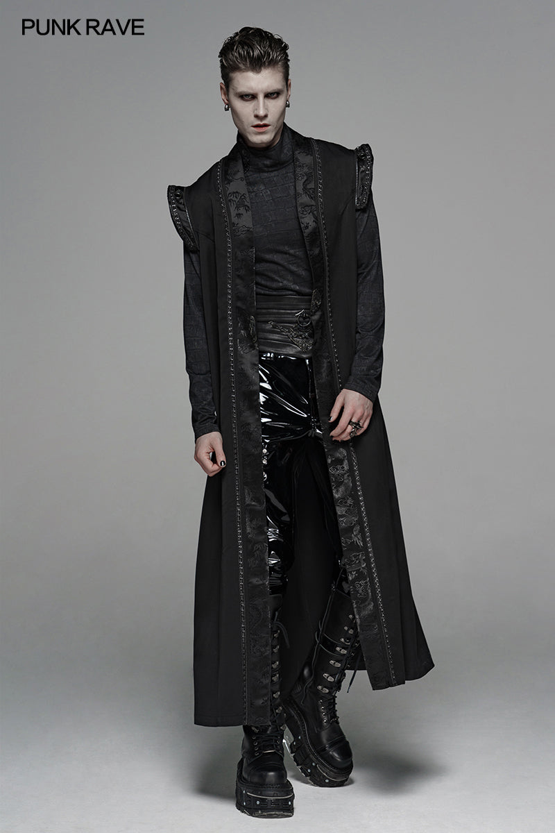 WY-1099 Men Vintage Long Waistcoat Dark Loose Vest