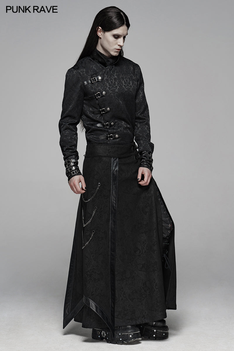 WQ-437 Gothic Floral Suede &amp; Joint Leather Long Overskirt