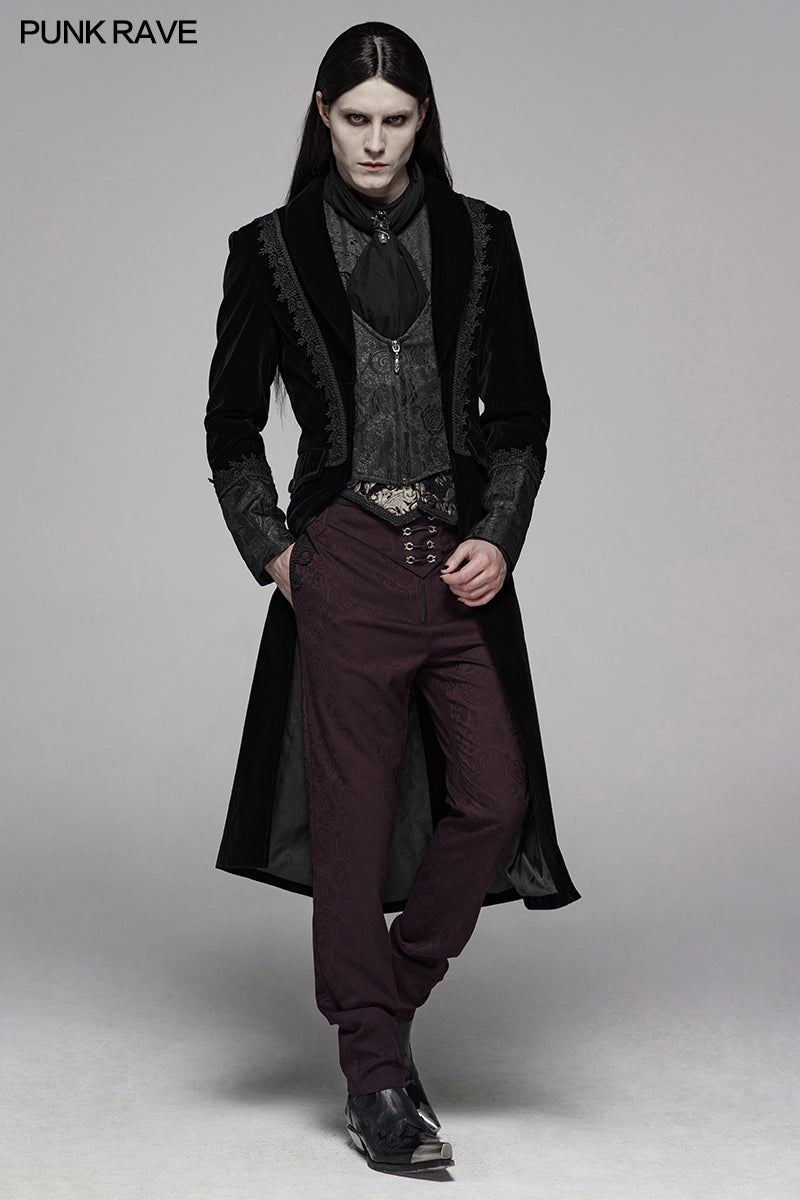 WY-1069 Gothic Men Velvet Medium Length Jacket