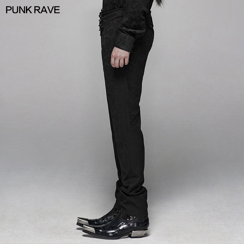 WK-385 Gothic Floral Metal Swallow black Suit Trousers