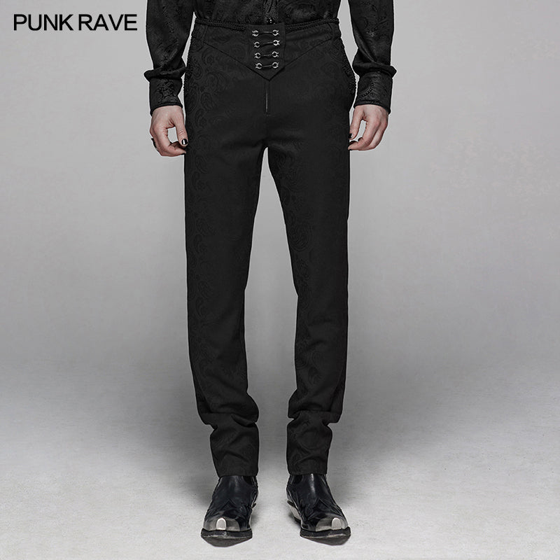 WK-385 Gothic Floral Metal Swallow black Suit Trousers