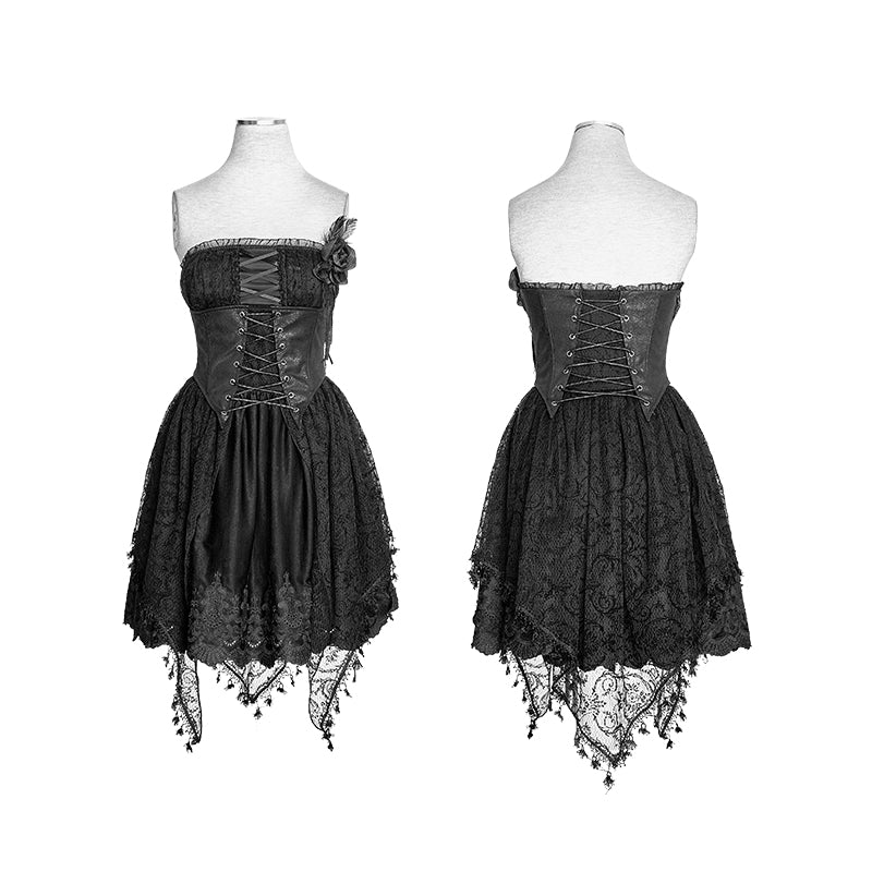 Q-163 Brooch black Elegant Lace Up Corset Party Gothic Dresses