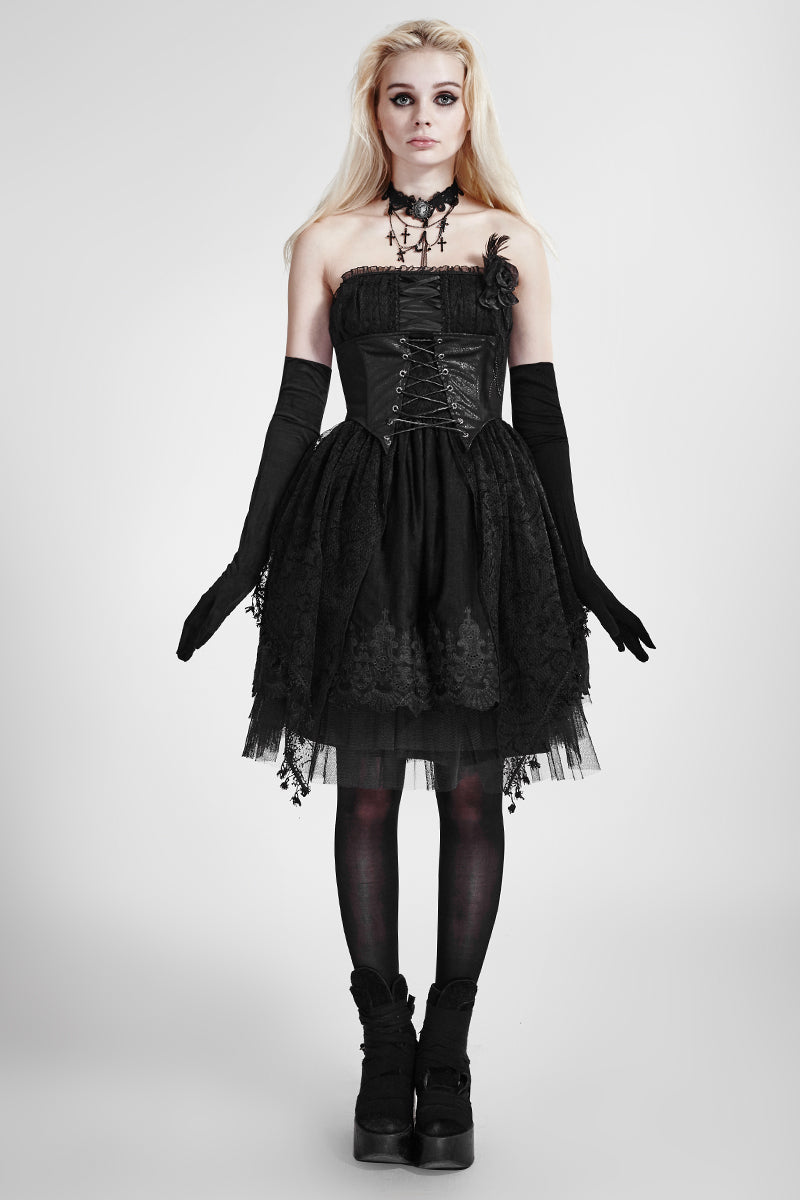 Q-163 Brooch black Elegant Lace Up Corset Party Gothic Dresses