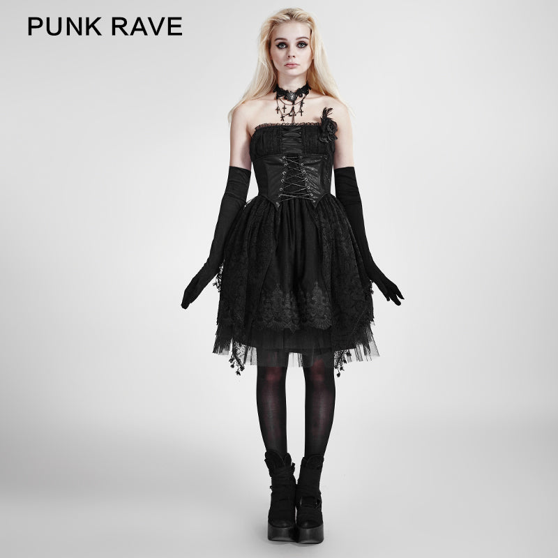 Q-163 Brooch black Elegant Lace Up Corset Party Gothic Dresses