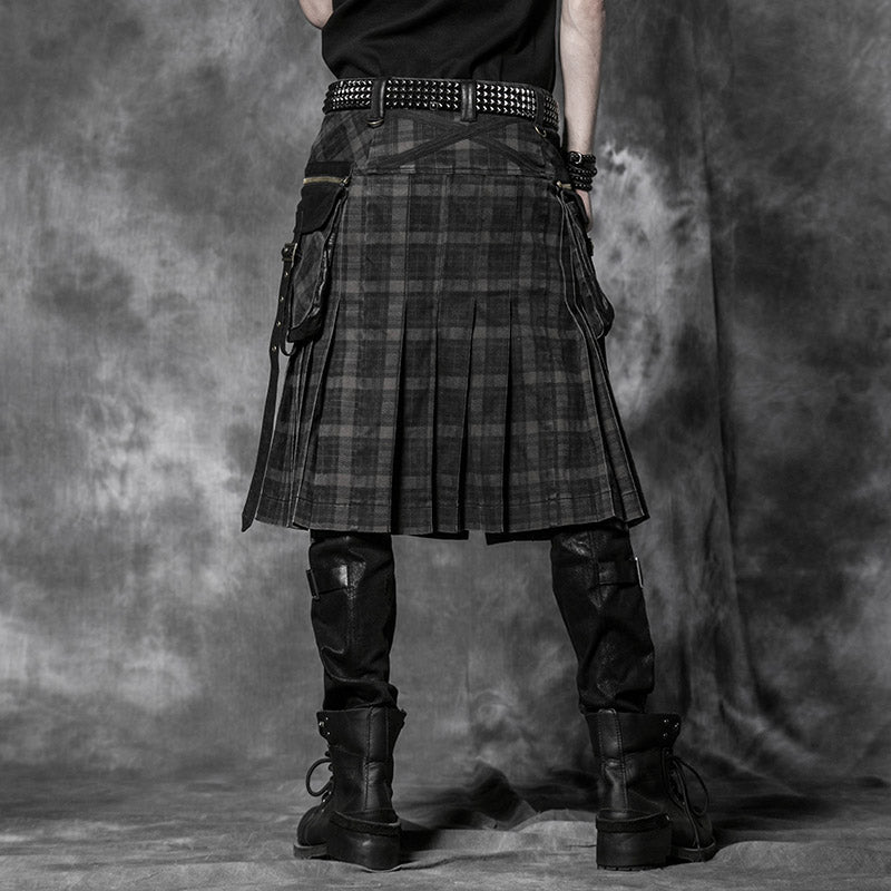 Q-225 Gingham Man Above-the-knee Sheath black Punk Skirt