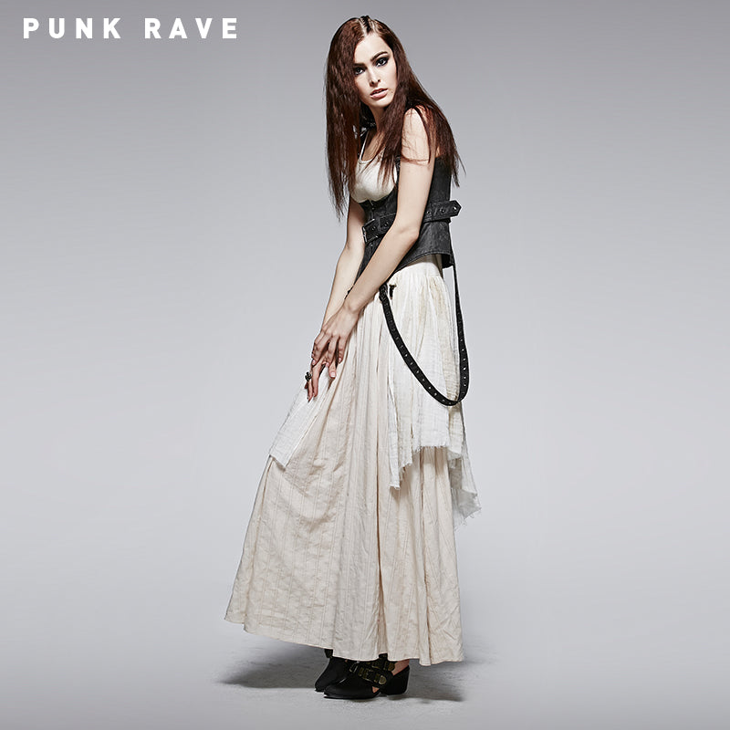 Q-242 High Quality White Steampunk Long Lace Punk Dress