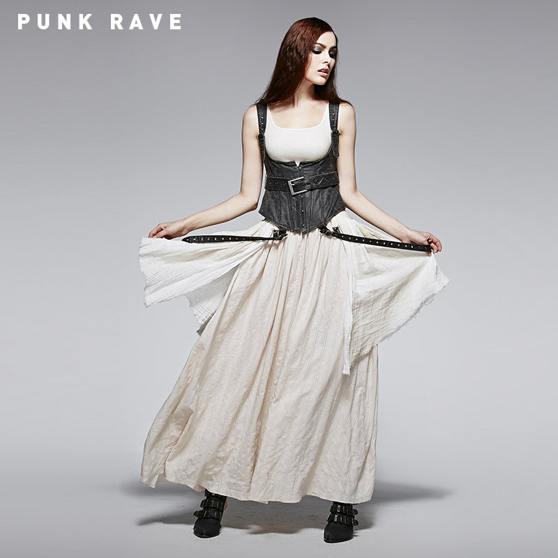 Q-242 High Quality White Steampunk Long Lace Punk Dress