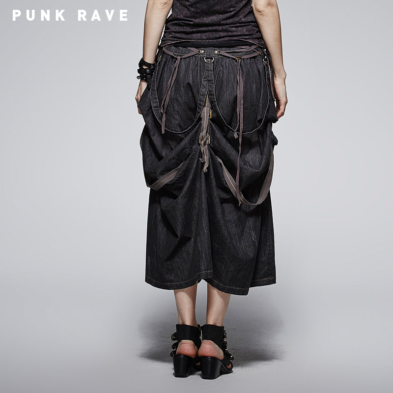 Q-245 Steampunk Calf Length Cascaded Punk Skirt