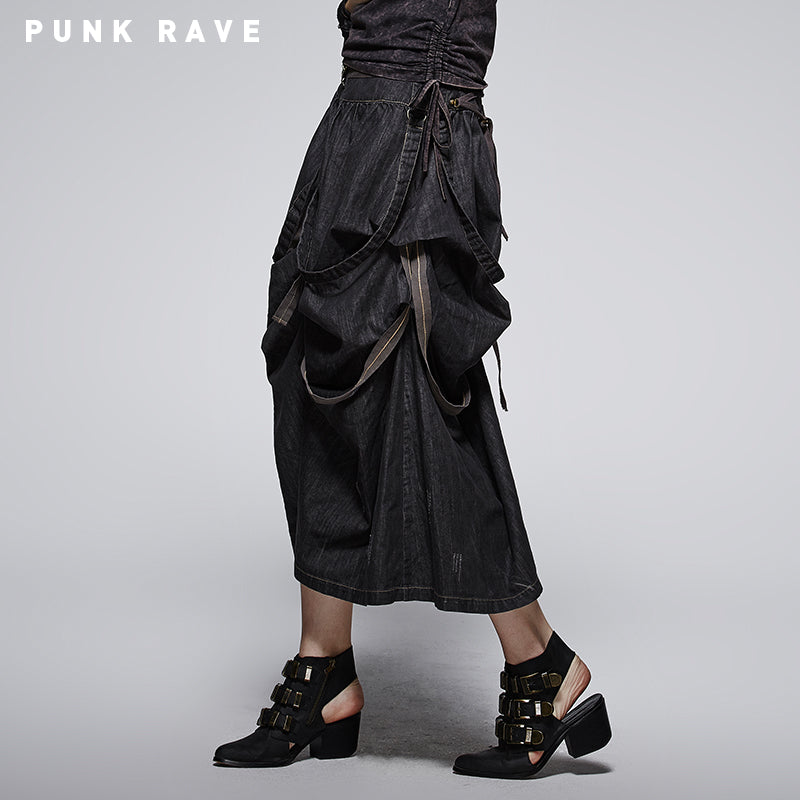 Q-245 Steampunk Calf Length Cascaded Punk Skirt