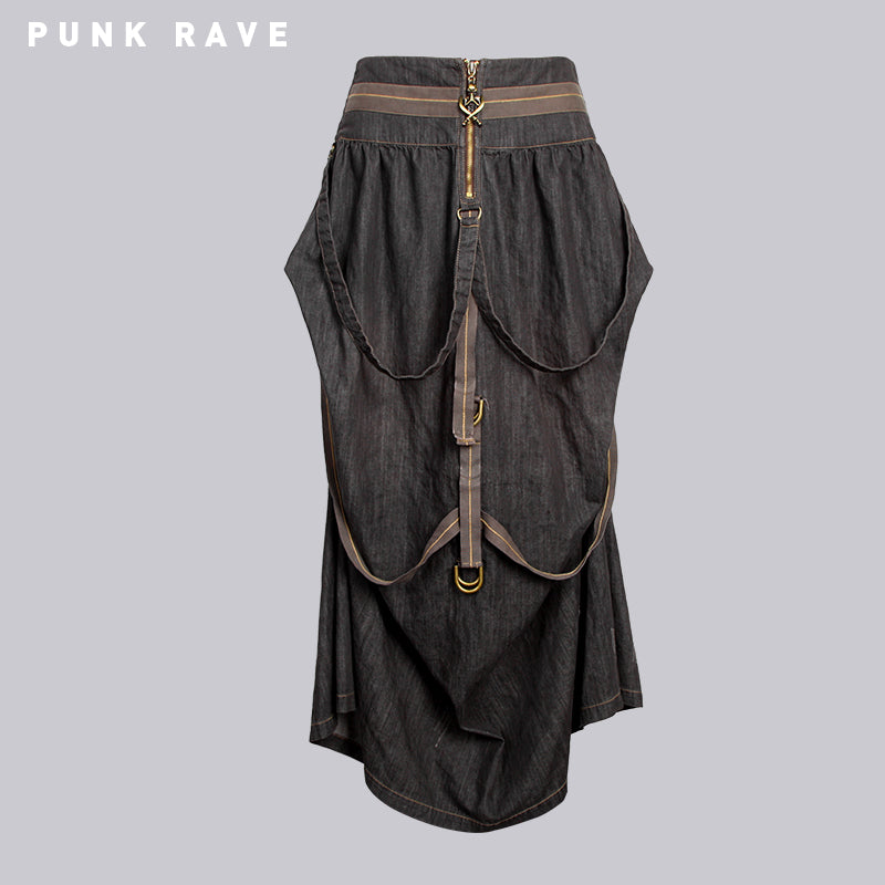 Q-245 Steampunk Calf Length Cascaded Punk Skirt