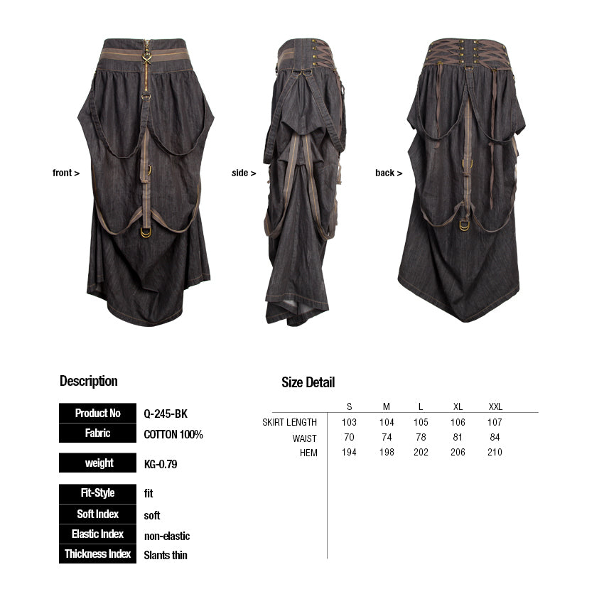 Q-245 Steampunk Calf Length Cascaded Punk Skirt